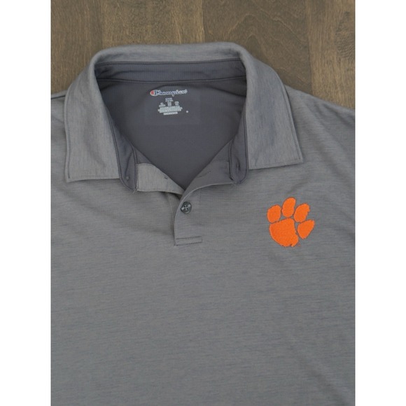 Champion Other - Champion Clemson Tigers Football Mens Short Sleeve Grey Polo Shirt Size 2XL Logo